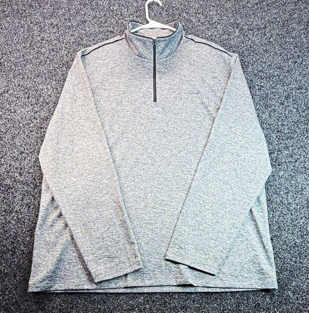 Calvin Klein Men’s 2XL Gray 1/4 Zip Mock Neck Pullover Long Sleeve Logo
